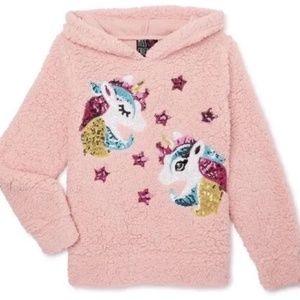 Miss Chievous Girls Sequin Pink Unicorn Sherpa Hoodie Top NEW Large (10-12)